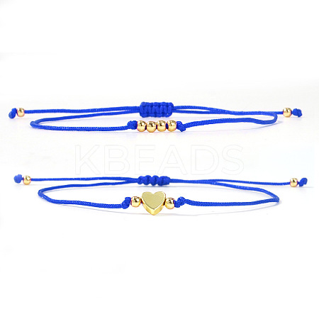 2Pcs 2 Styles Bohemian Brass Beads Braided Bead Bracelets BT1454-11-1