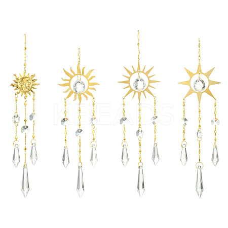 4Pcs 4 Styles Sun Metal Hanging Ornaments HJEW-CJ0001-21-1