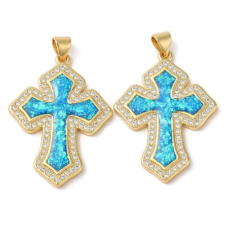 Rack Plating Brass Micro Pave Cubic Zirconia Pendants KK-P268-17F-G-1