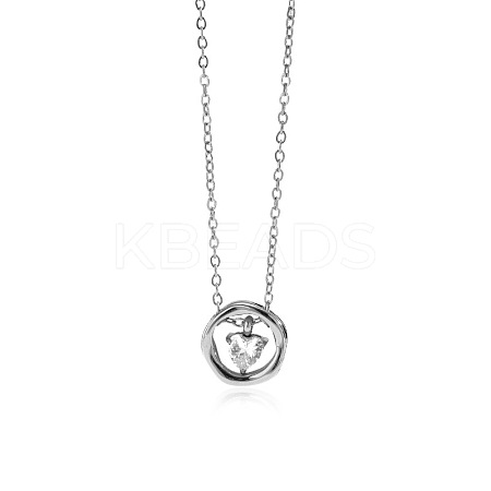 304 Stainless Steel Pave Clear Cubic Zirconia Ring with Heart Pendant Necklaces for Women WG58E99-02-1