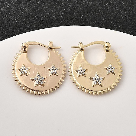 Star Brass Micro Pave Clear Cubic Zirconia Hoop Earrings EJEW-Z157-01G-1