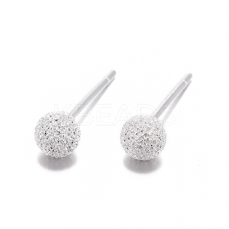 Textured 925 Sterling Silver Ball Stud Earrings LS-EJEW-L202-004A-1