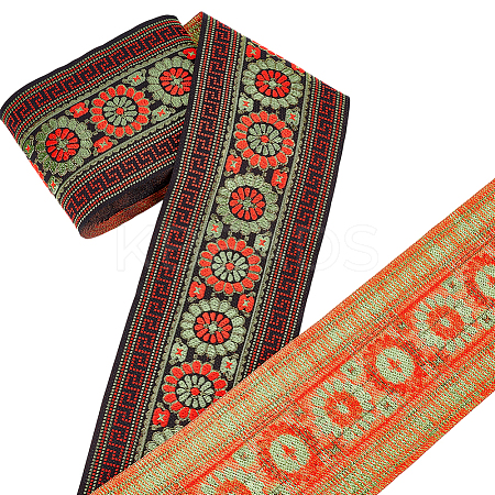 Flower Vintage Jacquard Polyester Ribbon OCOR-WH0107-10-1