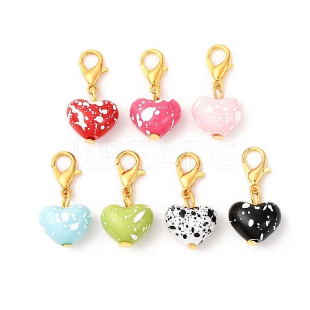 Spray Painted Opaque Acrylic Heart Pendant Decorations HJEW-JM04215-01-S-1