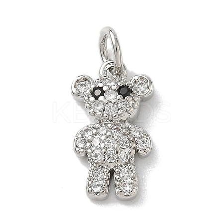 Brass Micro Pave Black and Clear Cubic Zirconia Bear Charms KK-B155-20P-1