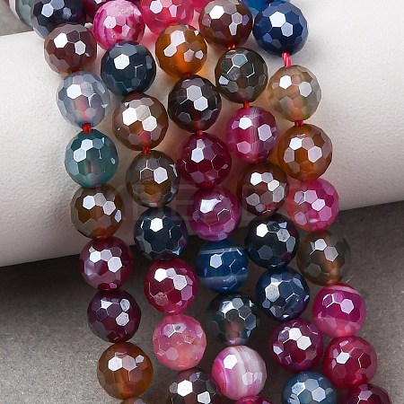 Electroplated Natural Agate Beads Strands G-B191-A07-6mm-11-1