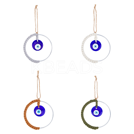 4Pcs 4 Colors Handmade Woven Cotton Thread with Turkish Glass Evil Eye Wall Hanging Ornament HJEW-FH0001-63-1