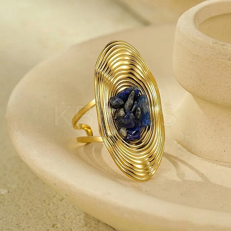 Natural Lapis Lazuli Beads with 304 Stainless Steel Cuff Rings RJEW-Q017-01G-B-1