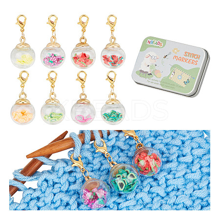 8Pcs 8 Colors Transparent Glass Pendant Decorations HJEW-NB00053-1