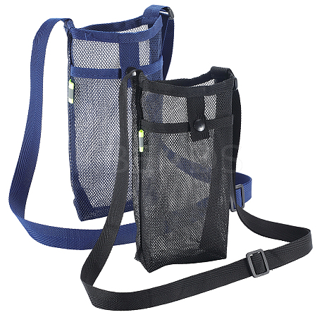 2Pcs 2 Colors Polyester Plastic Water Bottle Mesh Pouches AJEW-CN0004-37A-1