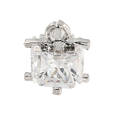 Rack Plating Brass Micro Pave Clear Cubic Zirconia Charms KK-P277-43P-1