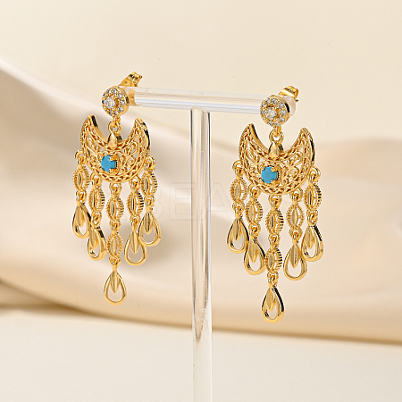 Golden Crescent Moon Tassel Brass Dangle Stud Earrings TM2234-2-1