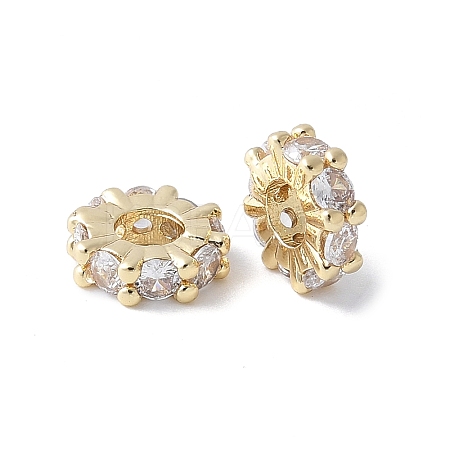 Brass Micro Pave Clear Cubic Zirconia Spacer Beads KK-F892-29G-1
