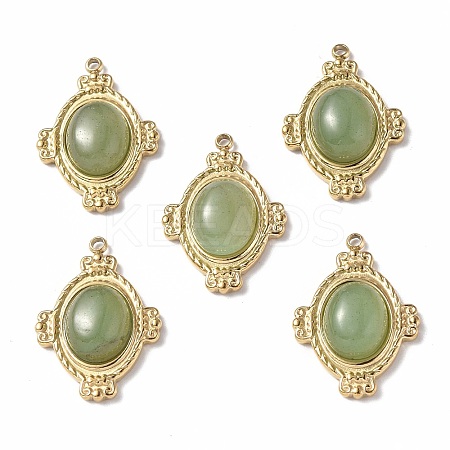 PVD Vacuum Plating 201 Stainless Steel Natural Green Aventurine Pendants STAS-C064-VC879-1