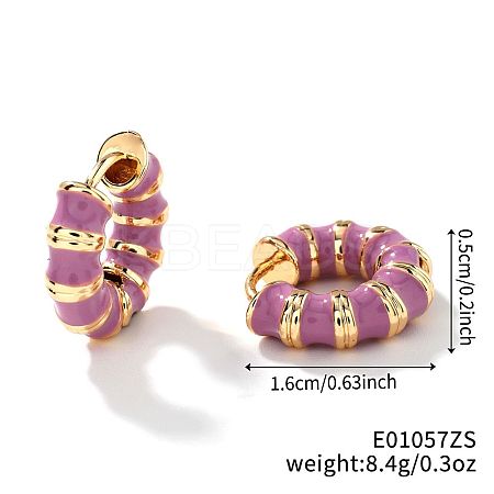 Brass Striped Enamel Bamboo Hoop Earrings YF1194-8-1
