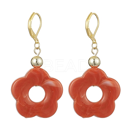 Acrylic Flower Dangle Leverback Earrings EJEW-JE05625-03-1