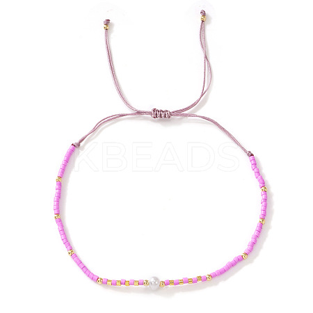 Bohemian Style Adjustable Faux Pearl & Glass Seed Bead Braided Bead Bracelets for Women OE9655-2-1