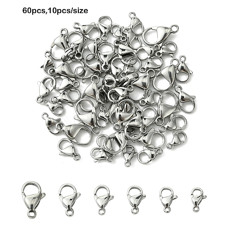 60Pcs 6 Colors 304 Stainless Steel Lobster Claw Clasps STAS-YW0002-49-1