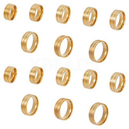 16Pcs 8 Size 304 Stainless Steel Grooved Finger Rings Set RJEW-UN0002-88-1