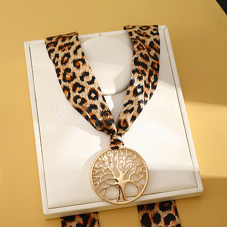 Cloth Leopard Print Scarf Necklaces with Alloy Pendant FS-WG91A7A-09-1