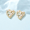 Heart Brass Micro Pave Clear Cubic Zirconia Stud Earrings EJEW-A152-03G-3