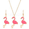 Flamingo Alloy Enamel Stud Earrings & Pendant Necklaces Sets for Women WH-WG896EF-01-1