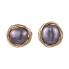 Flat Round Natural Cultured Freshwater Pearl Stud Earrings EJEW-JE06698-5