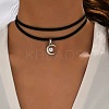 Gothic Moon with Round CCB Plastic Pendant Black Velvet Double Layer Choker Necklaces FS-WG1056C-01-1