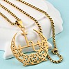 201 Stainless Steel Hollow Crescent Moon Pendant Box Chain Necklaces NJEW-M086-02G-4