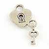 Tibetan Style Padlock and Key Alloy Pendants LS-TIBEP-A11221-AS-RS-1