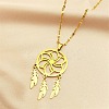 Woven Net/Web with Feather 201 Stainless Steel Boho Pendant Necklaces for Women NJEW-G087-03G-1