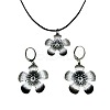 Flower Alloy with Imitation Leather Cord Pendant Necklace & Hoop Earring Sets FS-WGDD3CA-01-5