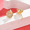 Flat Round with Butterfly Brass Micro Pave Clear Cubic Zirconia Stud Earrings EJEW-H162-02G-3