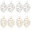 ANATTASOUL 4 Pairs 2 Colors Alloy Hollow Out Monstera Leaf Dangle Earrings for Women EJEW-AN0001-18-1