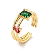Cubic Zirconia Rectangle Teardrop Open Cuff Ring RJEW-E046-08G-3