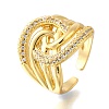 Brass Micro Pave Cubic Zirconia Adjustable Open Cuff Rings for Women RJEW-K292-07G-4