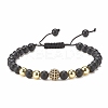 Natural Obsidian & Synthetic Hematite Braided Bead Bracelet with Cubic Zirconia BJEW-JB08117-02-1