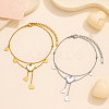 2Pcs 2 Colors Heart Stainless Steel & Shell Anklets AJEW-GO0002-56-4