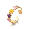 201 Stainless Steel Enamel Open Cuff Ring for Women RJEW-A053-04G-03-3