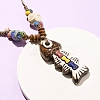 Ceramic Fish Pendant Adjustable Waxed Cord Necklaces for Women NJEW-B146-02-3
