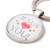 I Love Jesus Symbol Glass Pendant Keychain with Alloy Jesus Fish Charm KEYC-G058-01B-2