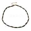 Natural Larvikite & Synthetic Non-magnetic Hematite Column Beaded Necklaces with 304 Stainless Steel End Chains NJEW-K301-01C-4