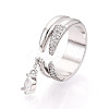 Brass Micro Pave Clear Cubic Zirconia with Teardrop Pendant Cuff Open Rings KK-T080-02P-1