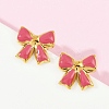 304 Stainless Steel Enamel Bowknot Stud Earrings EJEW-K268-17G-3