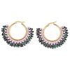 304 Stainless Steel & Bohemian Beaded Fan Hoop Earrings for Women EJEW-R001-01G-02-2