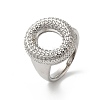 Letter Brass Micro Pave Clear Cubic Zirconia Open Cuff Ring for Women RJEW-N046-03O-P-1