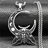 304 Stainless Steel Crescent Moon with Moth Pendant Box Chain Necklaces STAS-D196-01P-1