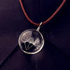 Flat Round Clear Glass Inner Dandelion Pendant Imitation Leather Cord Necklaces for Women FS-WG7DEC0-01-4