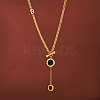 Flat Round with Letter B 316L Surgical Stainless Steel Black Acrylic Roman Numerals Pendant Y Necklaces for Women FS-WG00E23-01-2