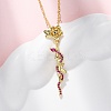 Brass Micro Pave Camellia Cubic Zirconia Flower Snake Pendant Necklaces NJEW-S438-02D-G-2